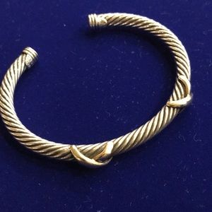 David Yurman silver cable cuff with 2 gold x’s
